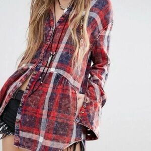 Free People Easy Street Plaid Button Down with Pockets